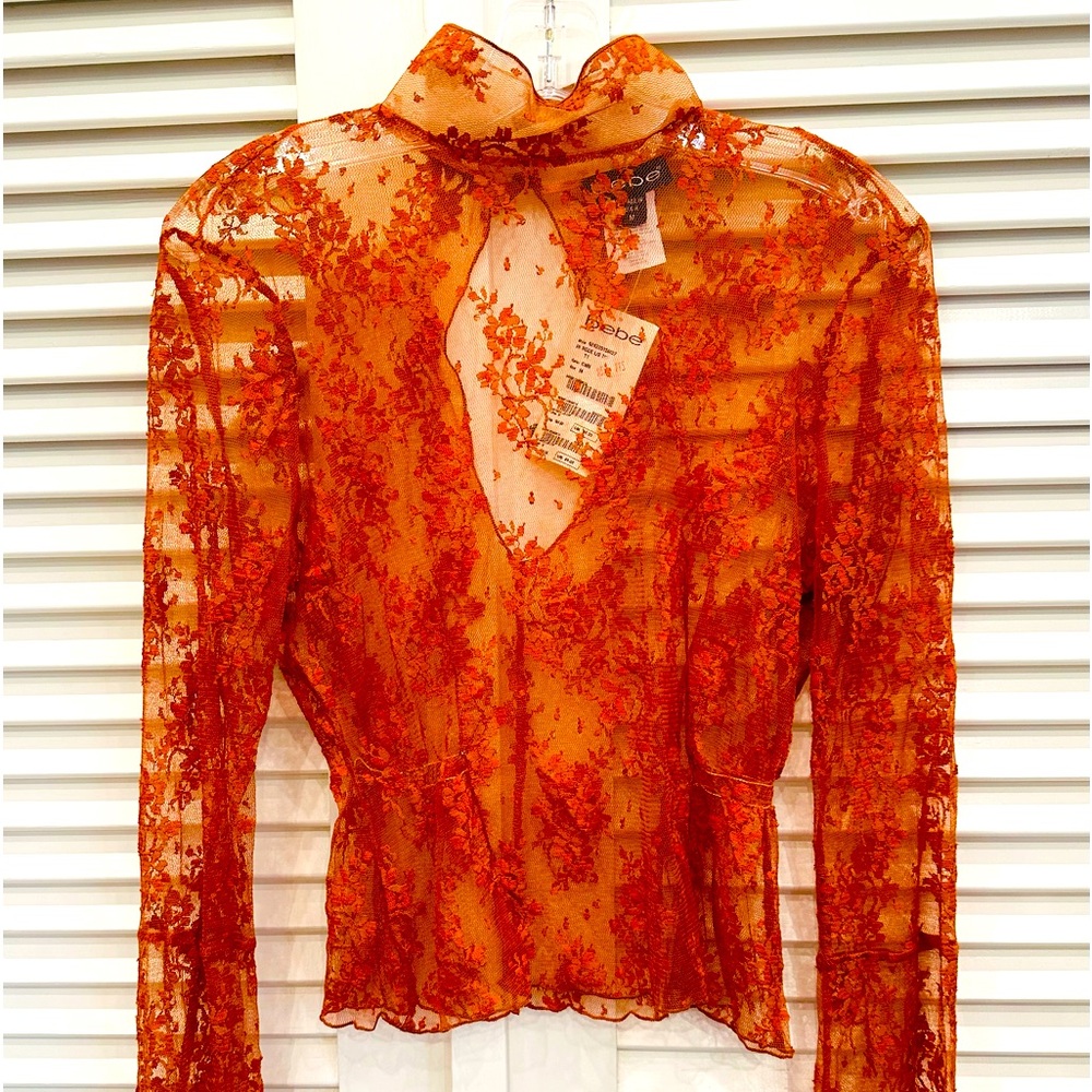 Bebe Mock Neck Lace Blouse